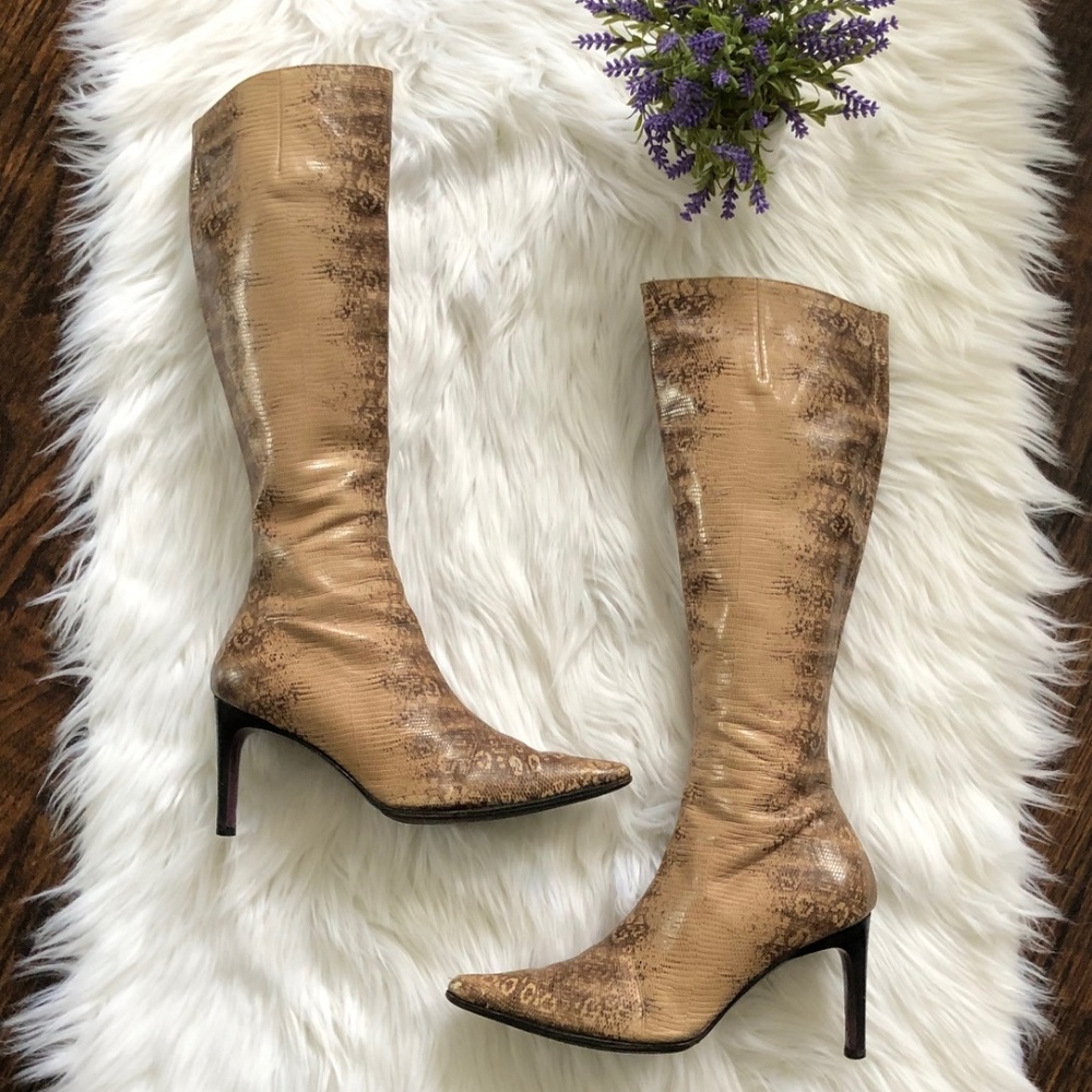 Kalliste | Italian Leather Snake Print Heeled Boot